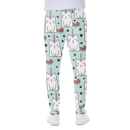 Cute Unicorn Cat Pattern Print Scuba Joggers