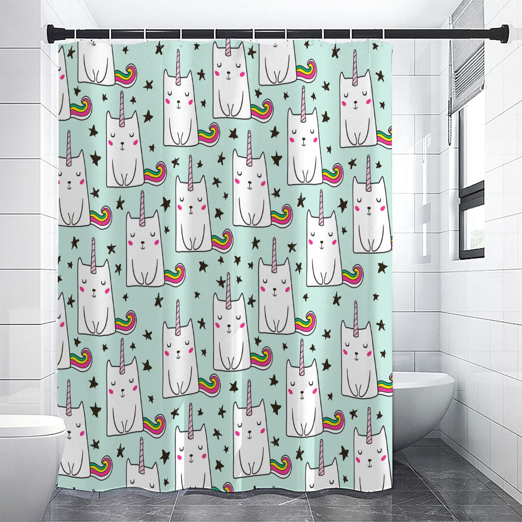 Cute Unicorn Cat Pattern Print Shower Curtain
