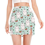 Cute Unicorn Cat Pattern Print Side Slit Mini Skirt