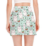 Cute Unicorn Cat Pattern Print Side Slit Mini Skirt