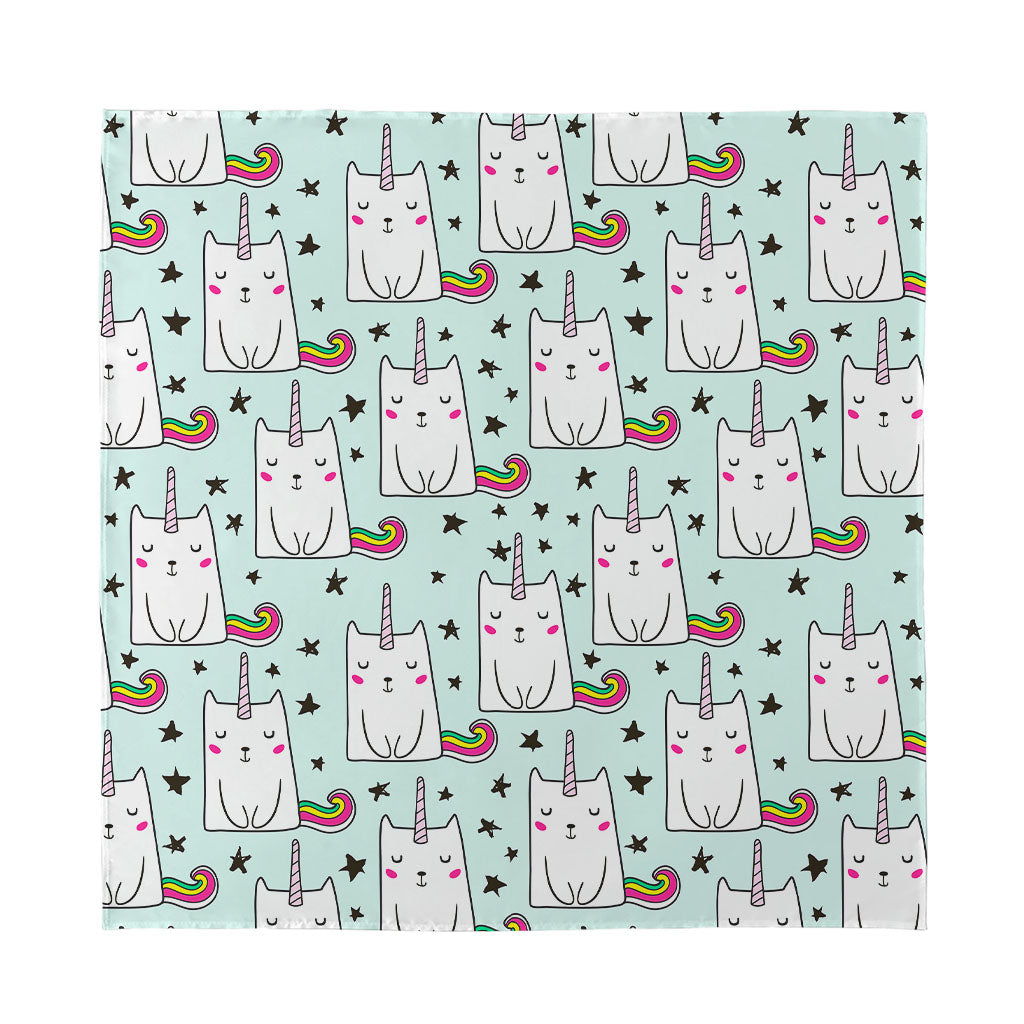 Cute Unicorn Cat Pattern Print Silk Bandana