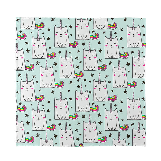 Cute Unicorn Cat Pattern Print Silk Bandana