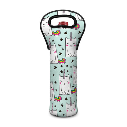 Cute Unicorn Cat Pattern Print Single Neoprene Wine Tote