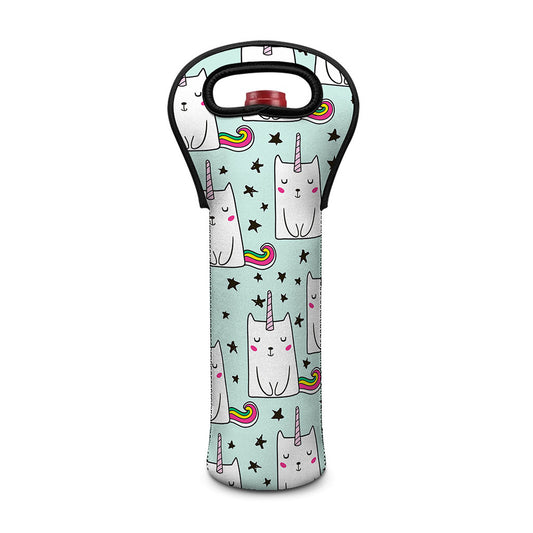 Cute Unicorn Cat Pattern Print Single Neoprene Wine Tote