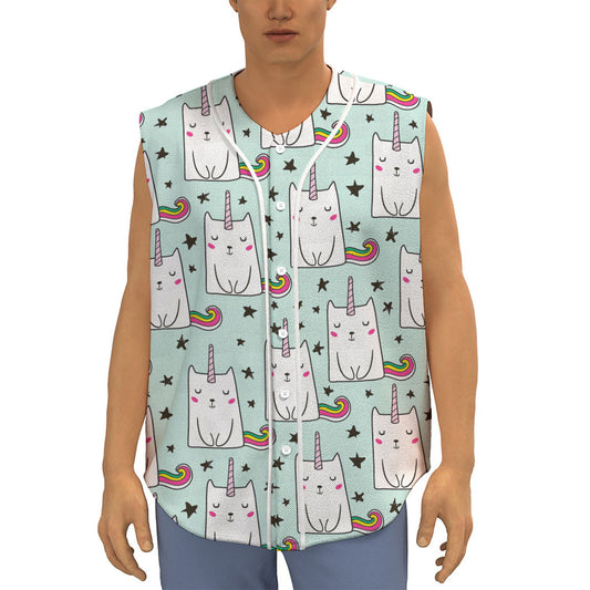 Cute Unicorn Cat Pattern Print Sleeveless Baseball Jersey