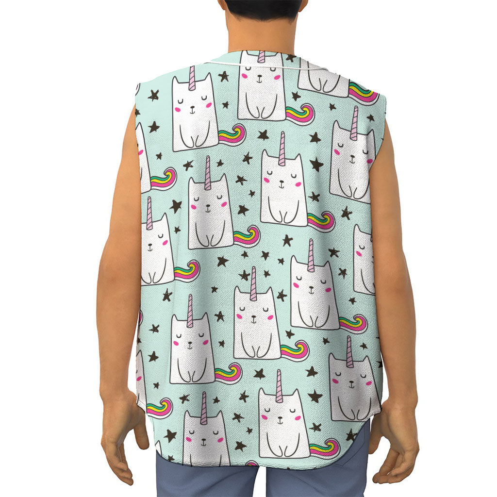 Cute Unicorn Cat Pattern Print Sleeveless Baseball Jersey