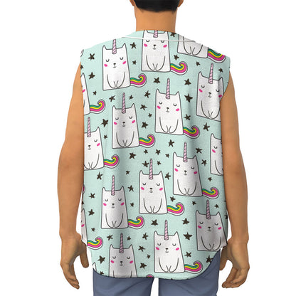 Cute Unicorn Cat Pattern Print Sleeveless Baseball Jersey