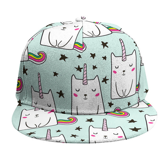 Cute Unicorn Cat Pattern Print Snapback Cap
