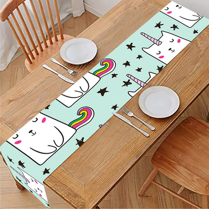 Cute Unicorn Cat Pattern Print Table Runner