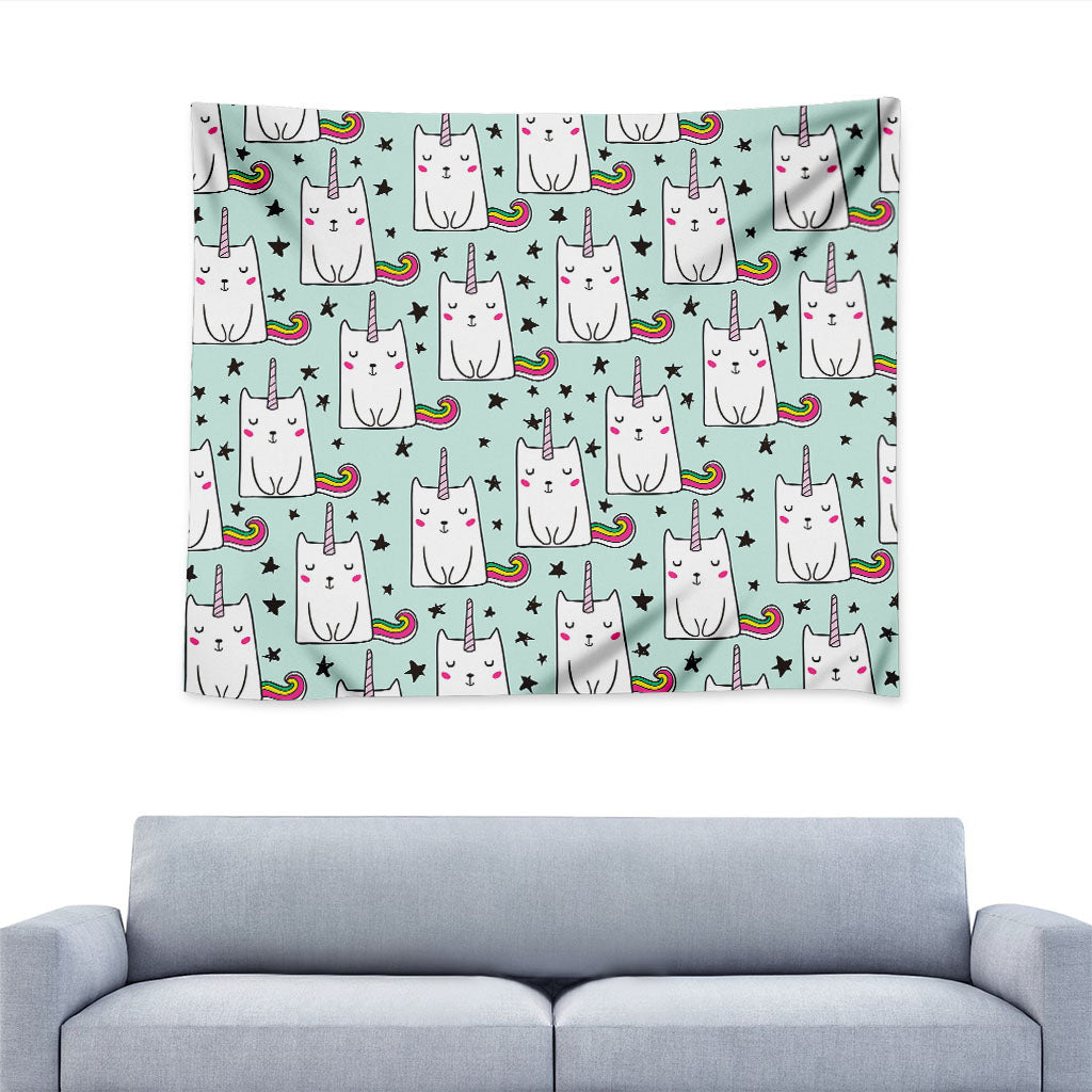 Cute Unicorn Cat Pattern Print Tapestry