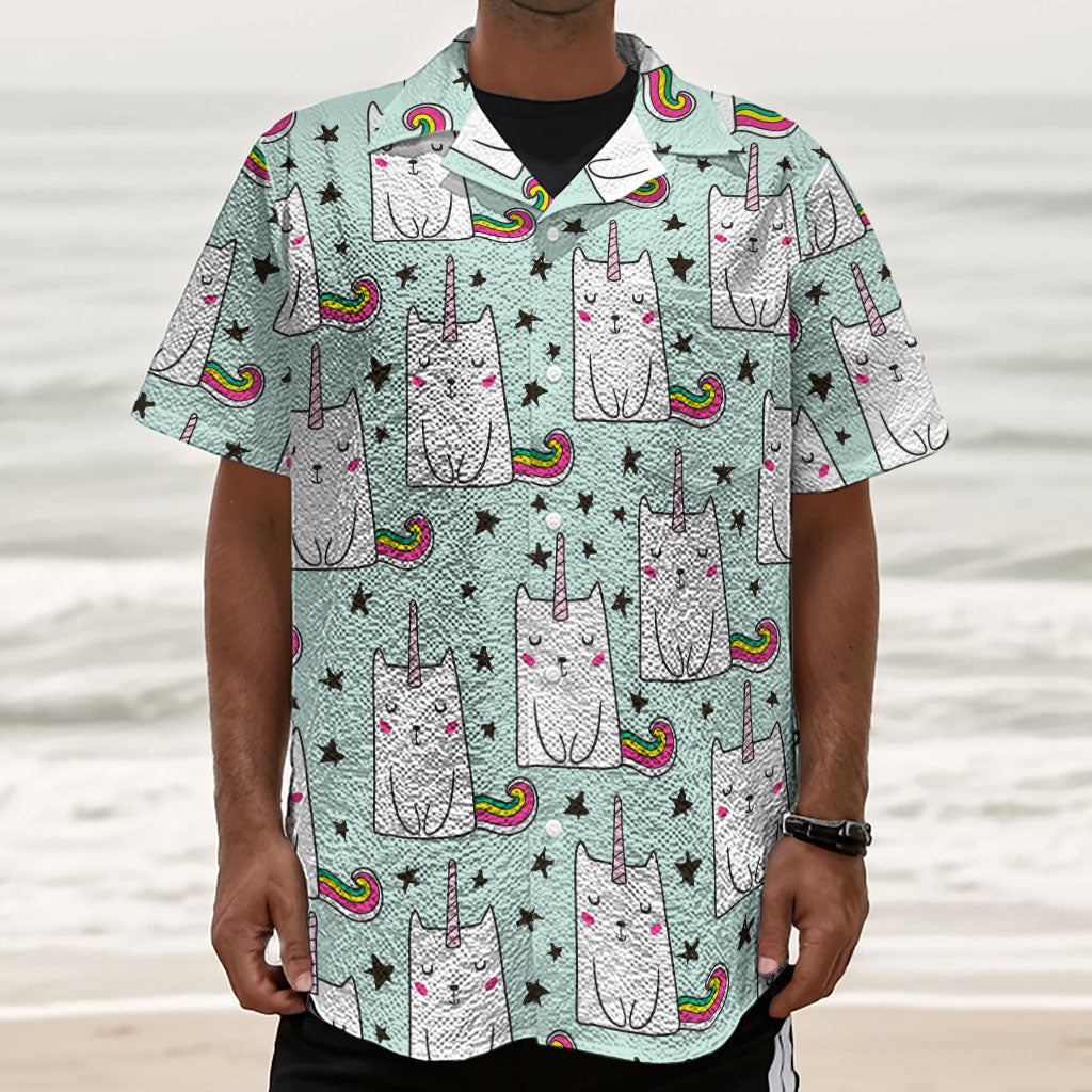 Cute Unicorn Cat Pattern Print Textured Short Sleeve Shirt