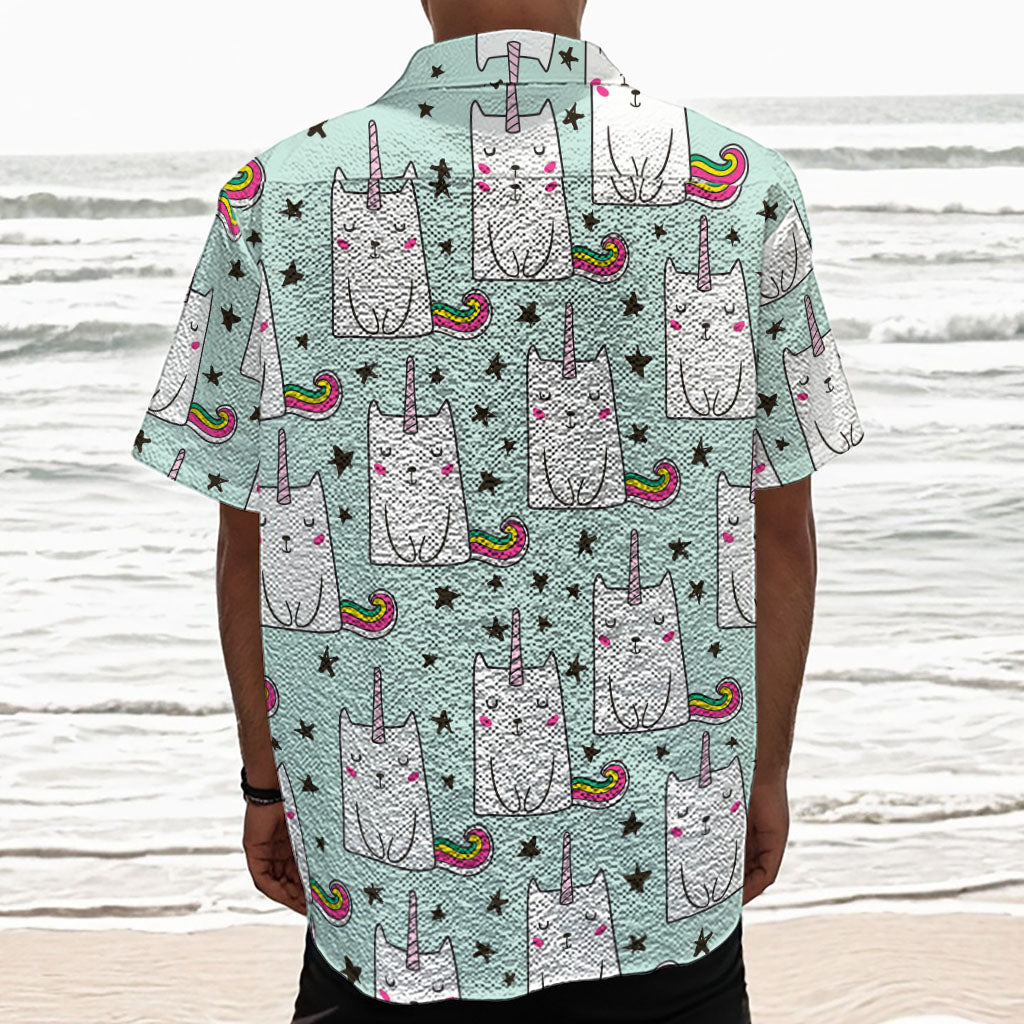 Cute Unicorn Cat Pattern Print Textured Short Sleeve Shirt