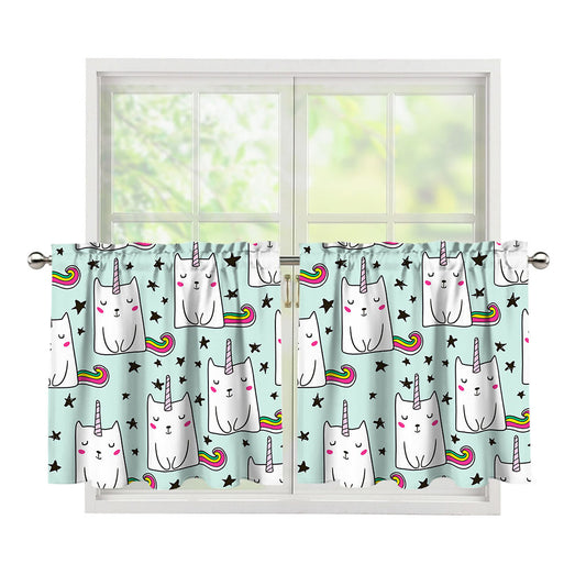 Cute Unicorn Cat Pattern Print Tier Curtains