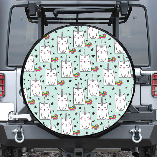 Cute Unicorn Cat Pattern Print Tire Cover