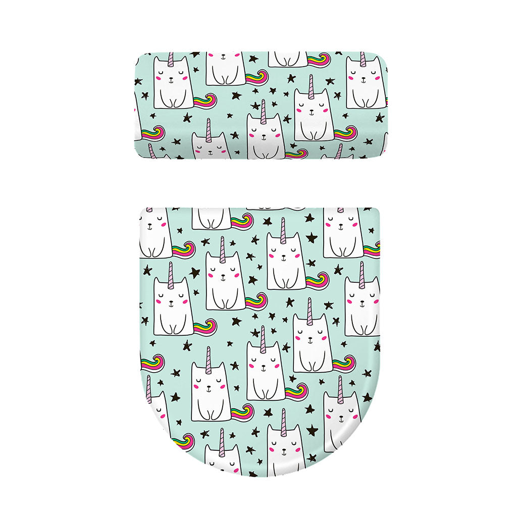 Cute Unicorn Cat Pattern Print Toilet Lid And Tank Cover Set