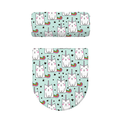 Cute Unicorn Cat Pattern Print Toilet Lid And Tank Cover Set