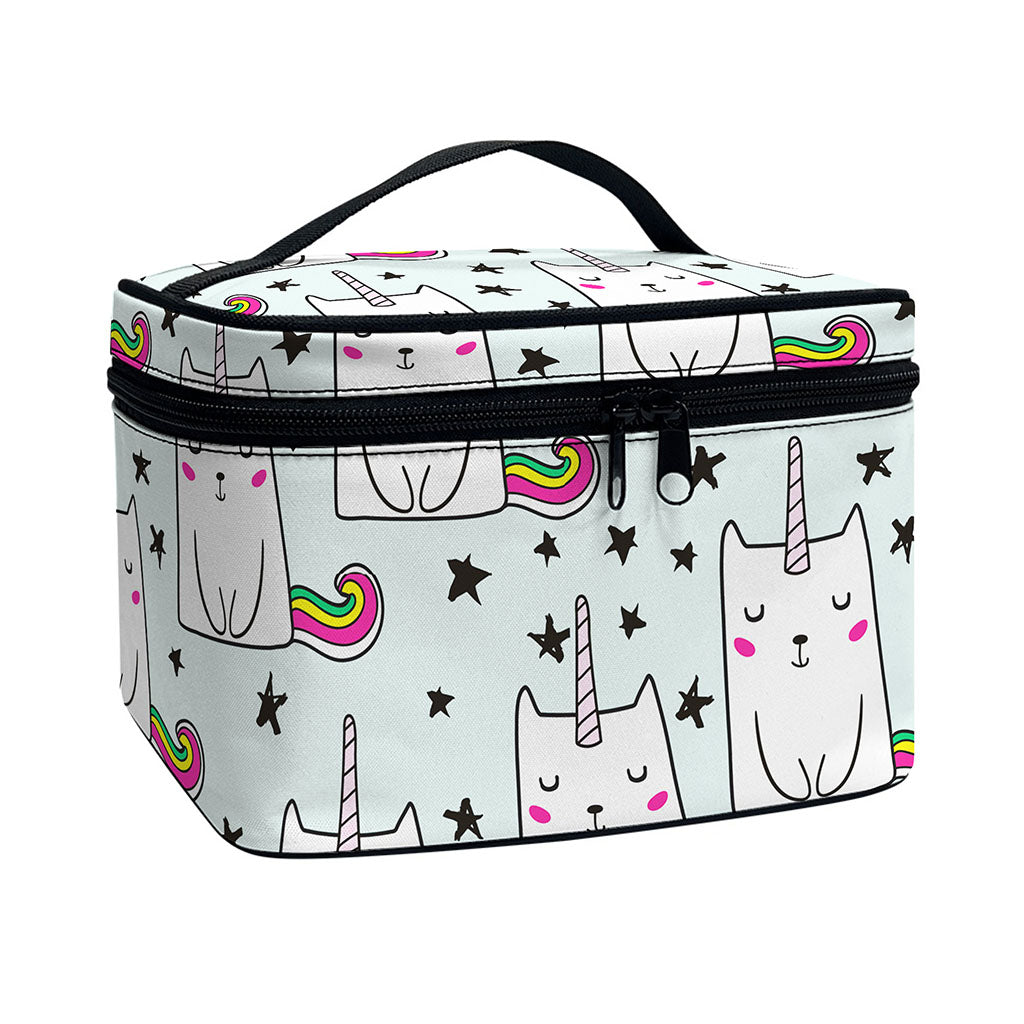 Cute Unicorn Cat Pattern Print Travel Makeup Bag