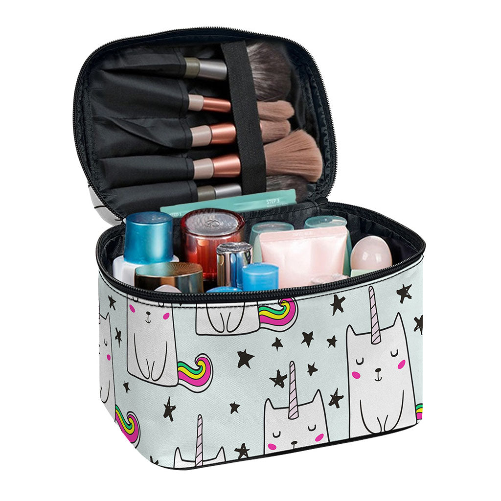 Cute Unicorn Cat Pattern Print Travel Makeup Bag