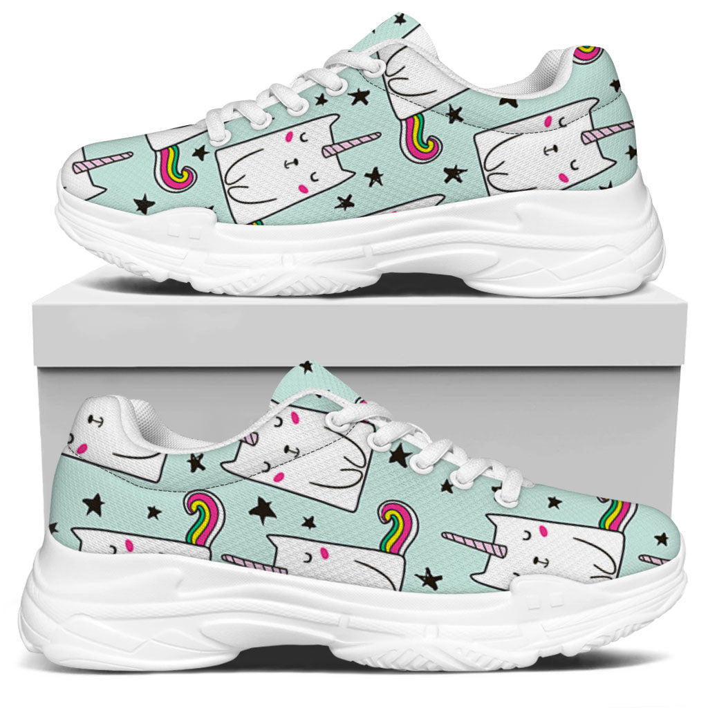 Cute Unicorn Cat Pattern Print White Chunky Shoes