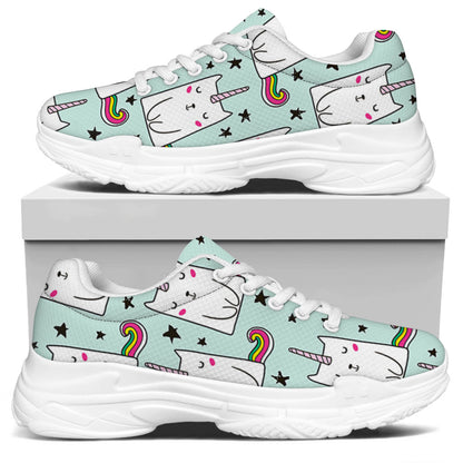 Cute Unicorn Cat Pattern Print White Chunky Shoes