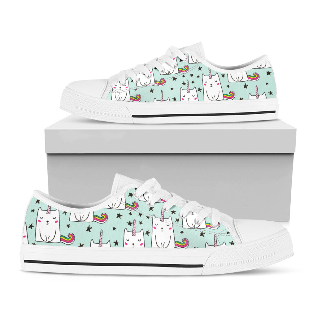 Cute Unicorn Cat Pattern Print White Low Top Sneakers