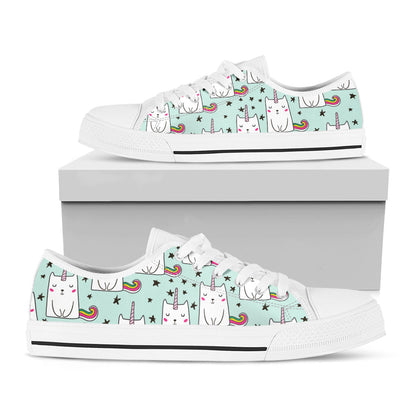 Cute Unicorn Cat Pattern Print White Low Top Sneakers