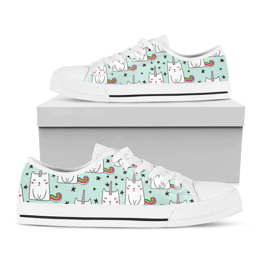 Cute Unicorn Cat Pattern Print White Low Top Sneakers