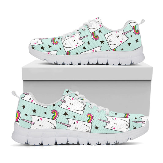 Cute Unicorn Cat Pattern Print White Running Shoes