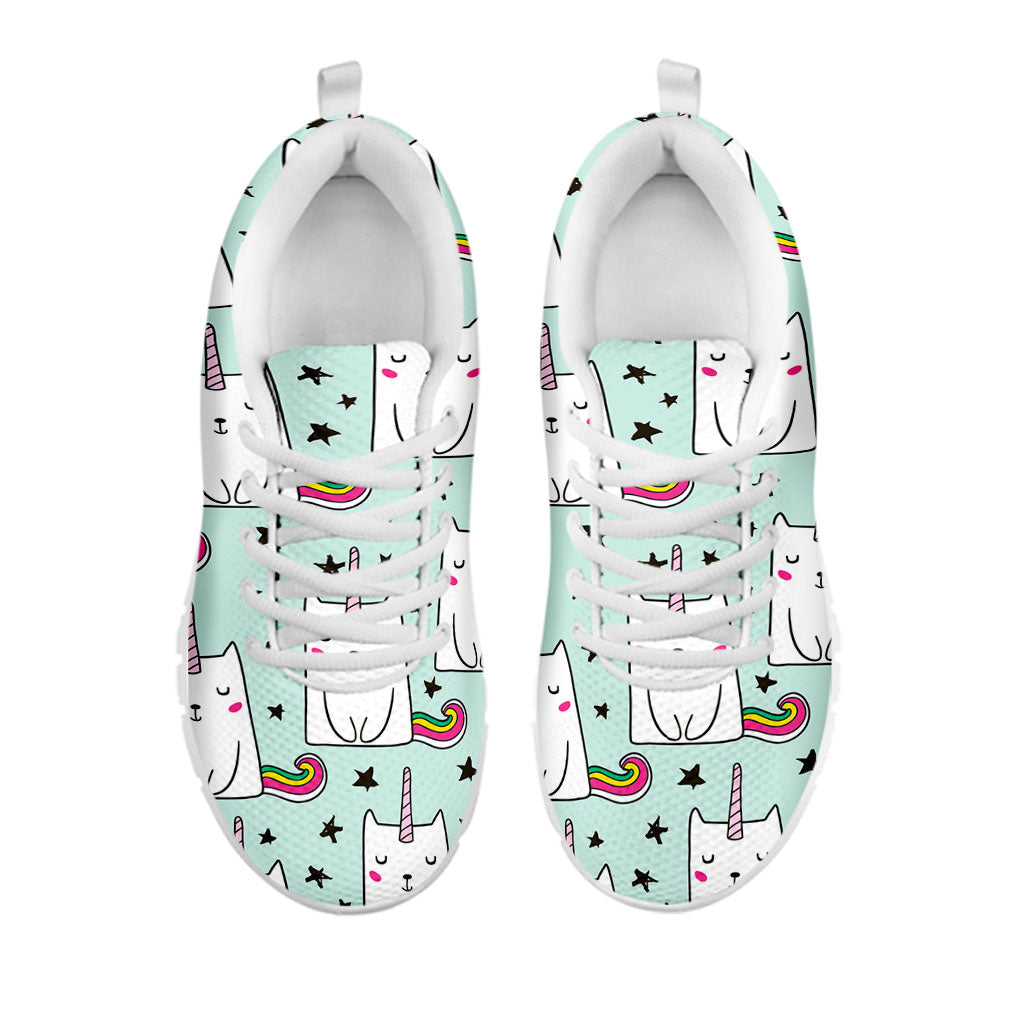 Cute Unicorn Cat Pattern Print White Running Shoes