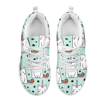 Cute Unicorn Cat Pattern Print White Running Shoes