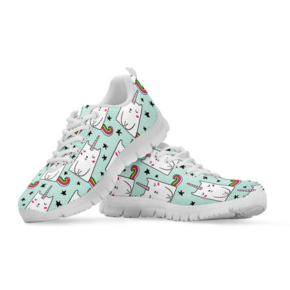 Cute Unicorn Cat Pattern Print White Running Shoes