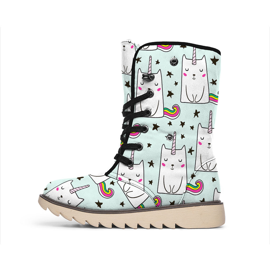 Cute Unicorn Cat Pattern Print Winter Boots