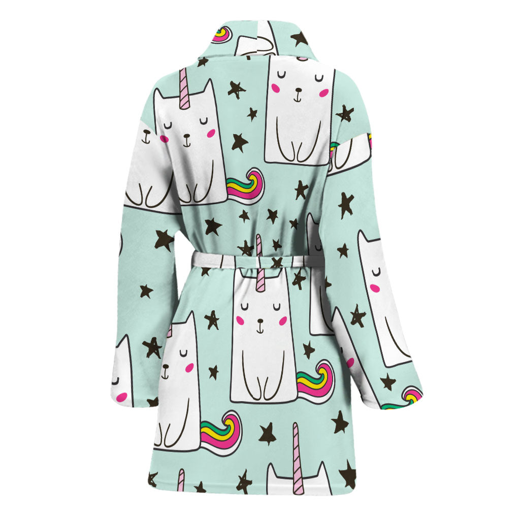 Cute Unicorn Cat Pattern Print Women's Bathrobe
