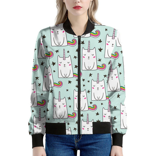 Cute Unicorn Cat Pattern Print Women's Bomber Jacket