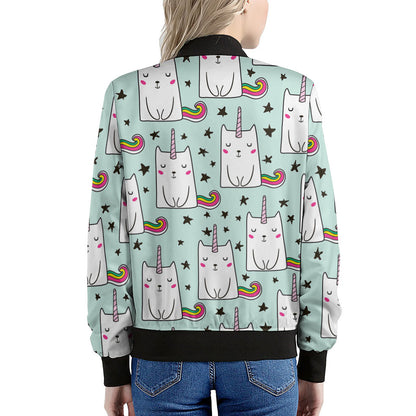Cute Unicorn Cat Pattern Print Women's Bomber Jacket