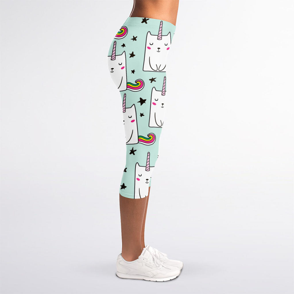 Cute Unicorn Cat Pattern Print Women's Capri Leggings