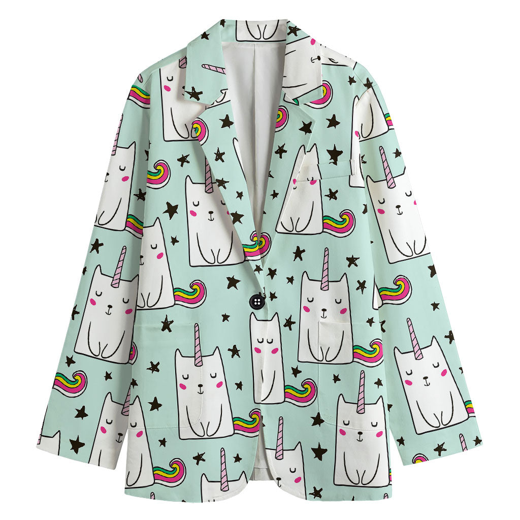 Cute Unicorn Cat Pattern Print Women's Cotton Blazer