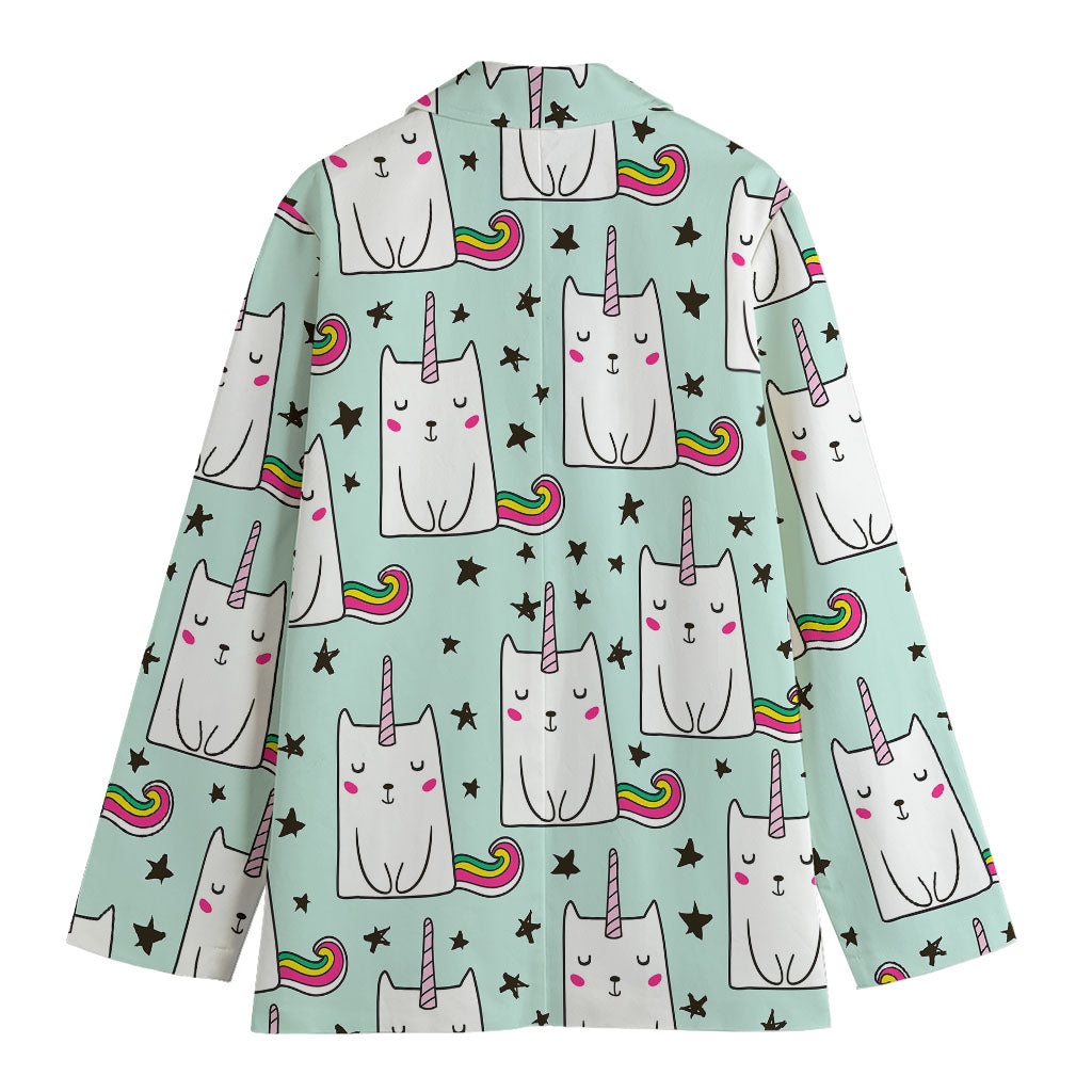 Cute Unicorn Cat Pattern Print Women's Cotton Blazer