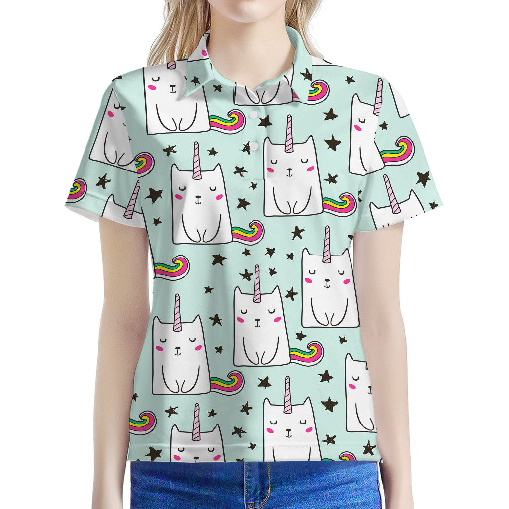 Cute Unicorn Cat Pattern Print Women's Polo Shirt