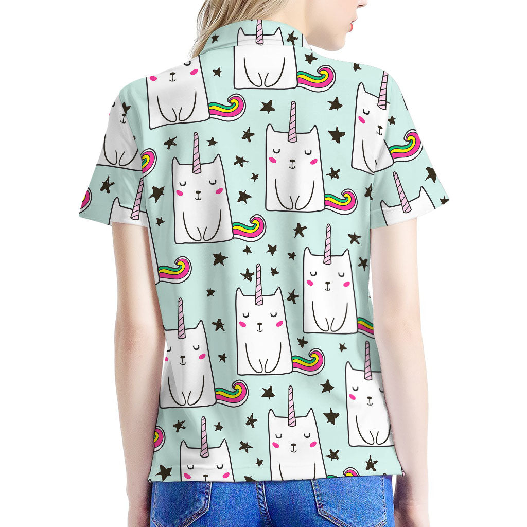 Cute Unicorn Cat Pattern Print Women's Polo Shirt