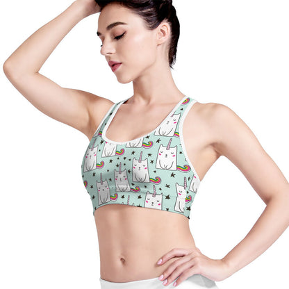 Cute Unicorn Cat Pattern Print Women's Sports Bra
