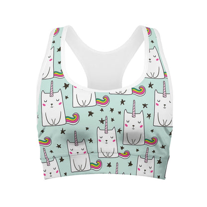Cute Unicorn Cat Pattern Print Women's Sports Bra