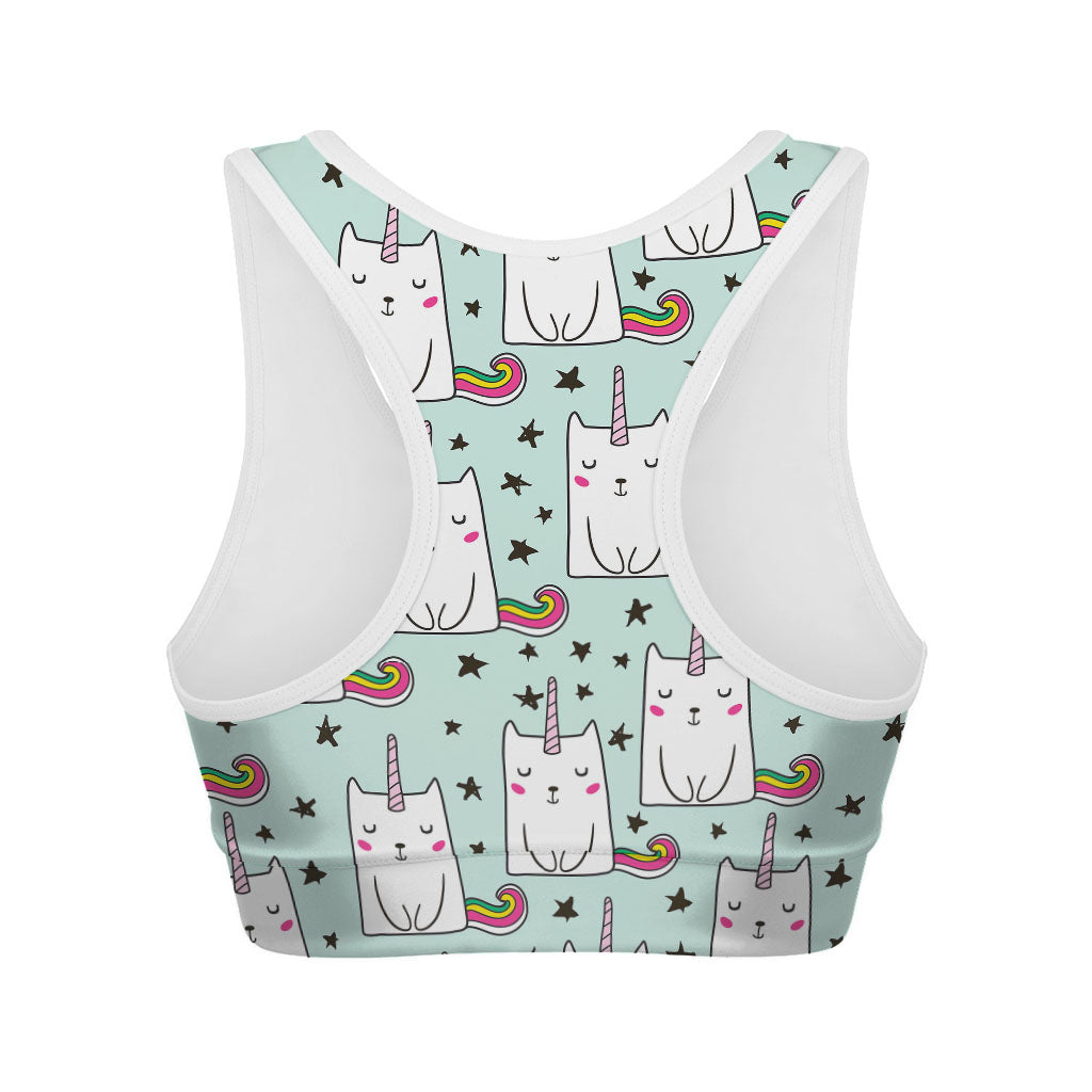 Cute Unicorn Cat Pattern Print Women's Sports Bra