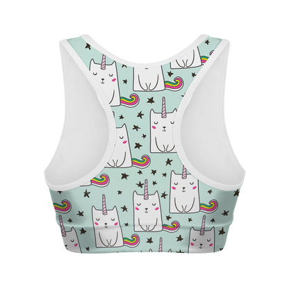 Cute Unicorn Cat Pattern Print Women's Sports Bra