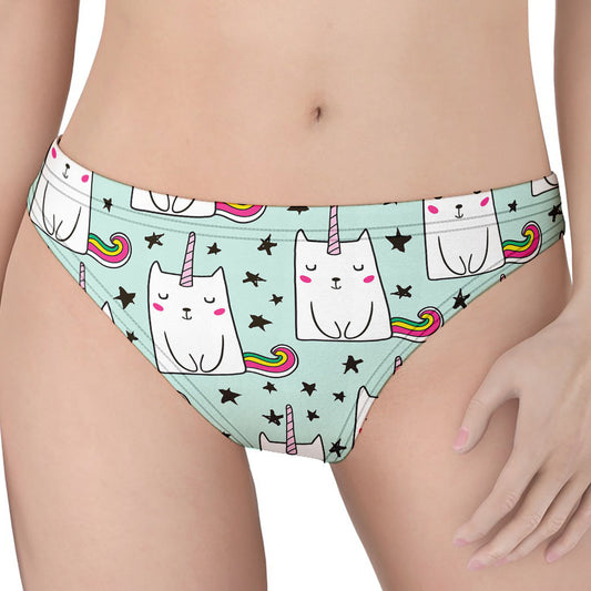 Cute Unicorn Cat Pattern Print Women's Thong
