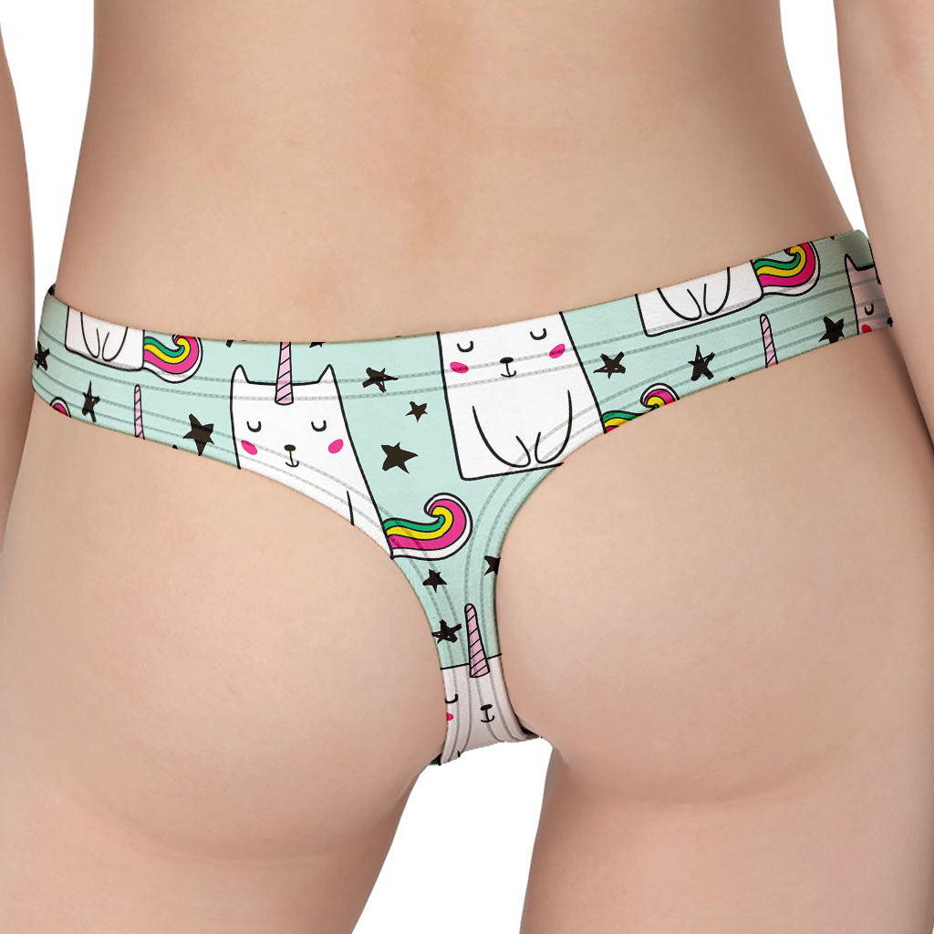 Cute Unicorn Cat Pattern Print Women's Thong