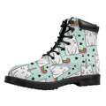 Cute Unicorn Cat Pattern Print Padded Collar Lace Up Boots