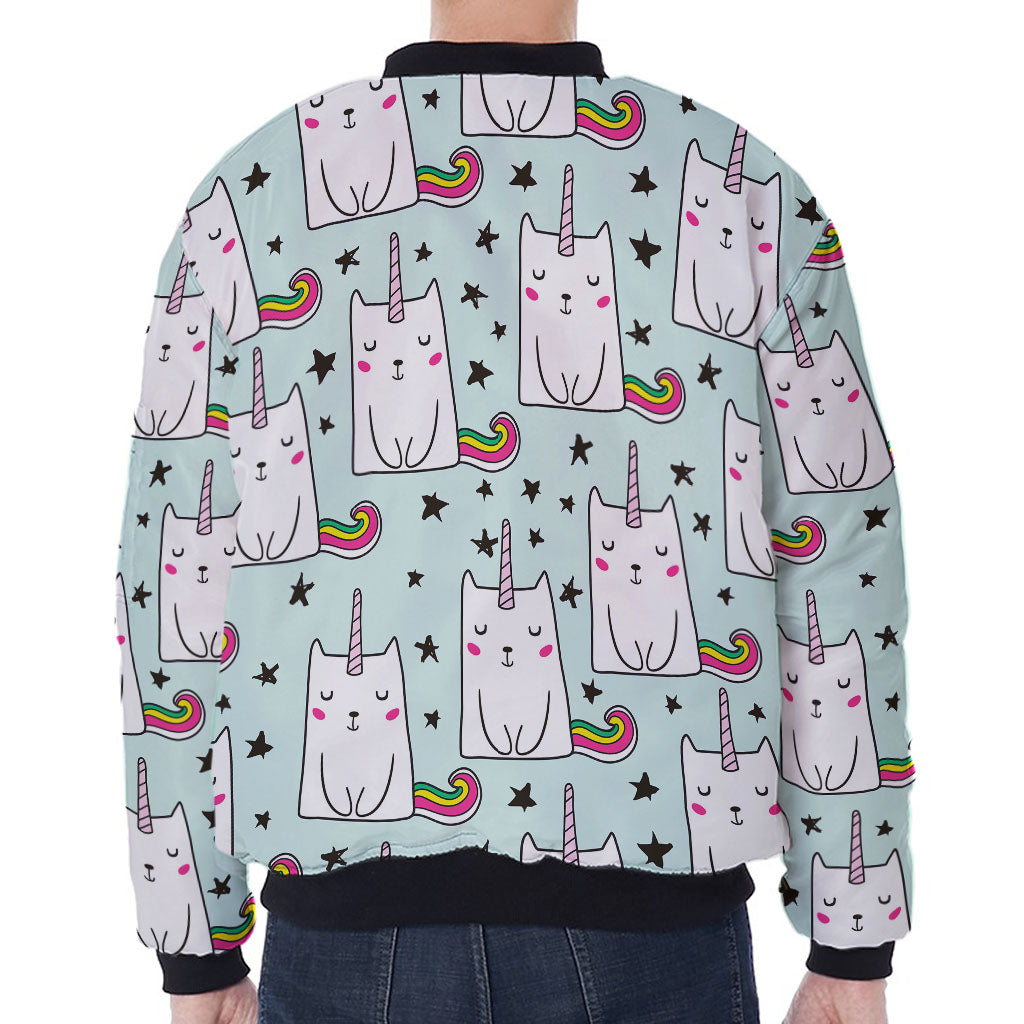 Cute Unicorn Cat Pattern Print Zip Sleeve Bomber Jacket