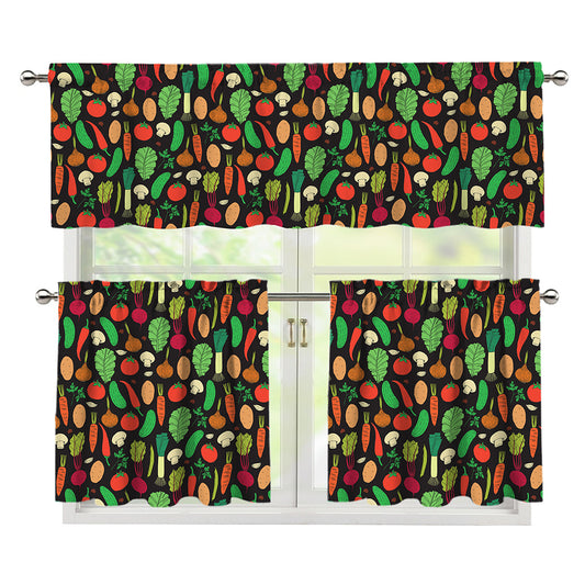Cute Vegan Pattern Print 3 Piece Kitchen Curtains