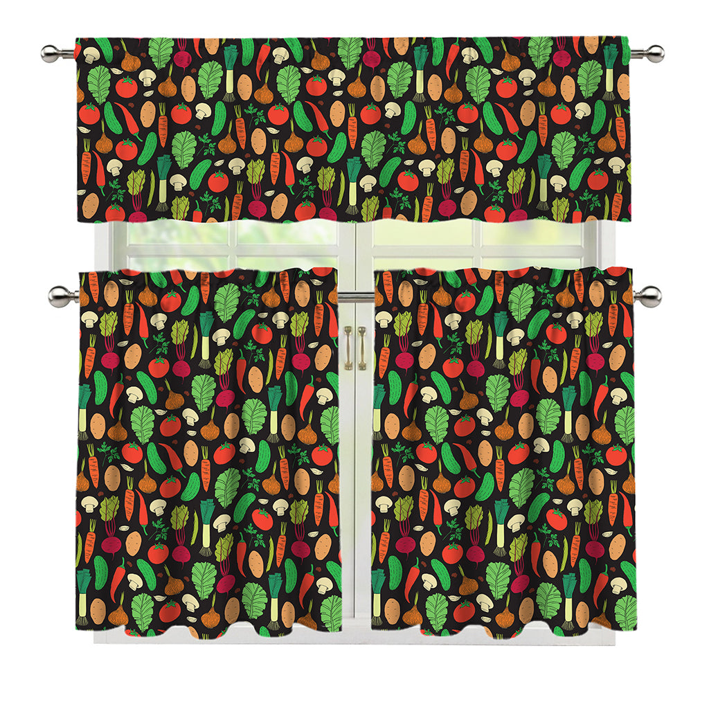 Cute Vegan Pattern Print 3 Piece Kitchen Curtains